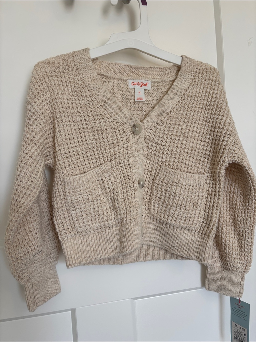 Cat & Jack Cream Waffle-Knit Button Cardigan